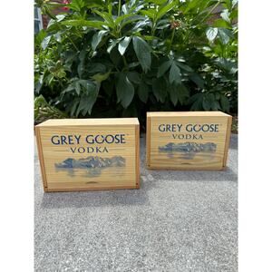 Vintage Grey Goose Vodka Wood Storage Box Set with Sliding Lids Barware Decor